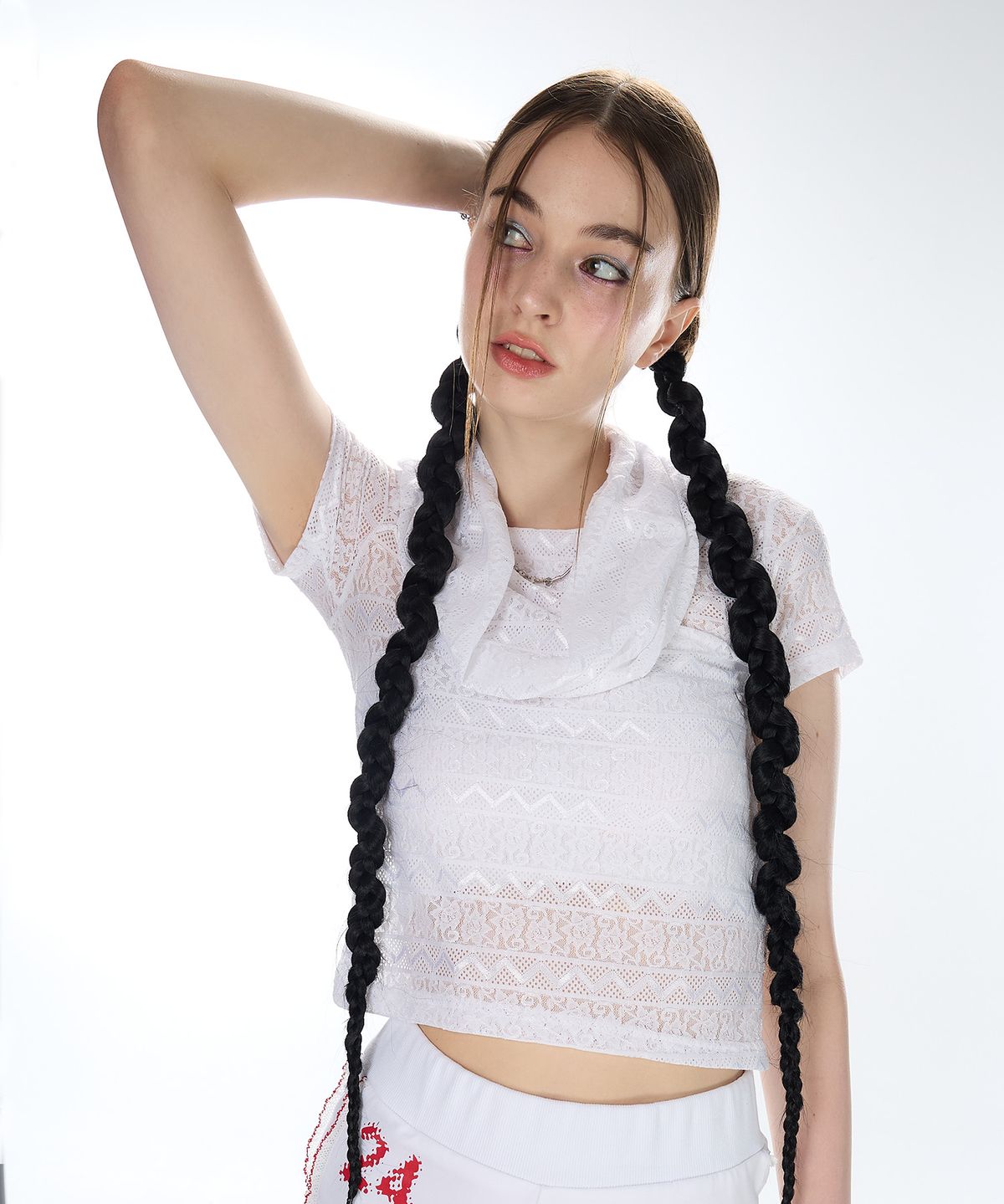 라티젠(LARTIGENT) L12 COWL LACE T-SHIRT(WHITE)