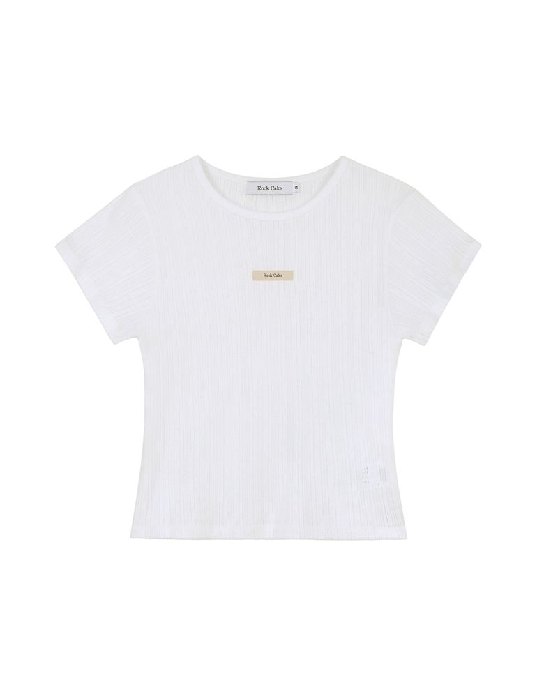 Beige Label Punching Top - White