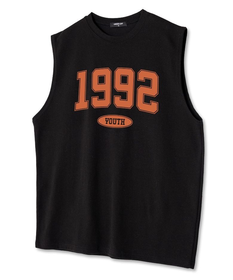 오버핏 크루넥 슬리브리스 1992 민소매 티셔츠 블랙오렌지