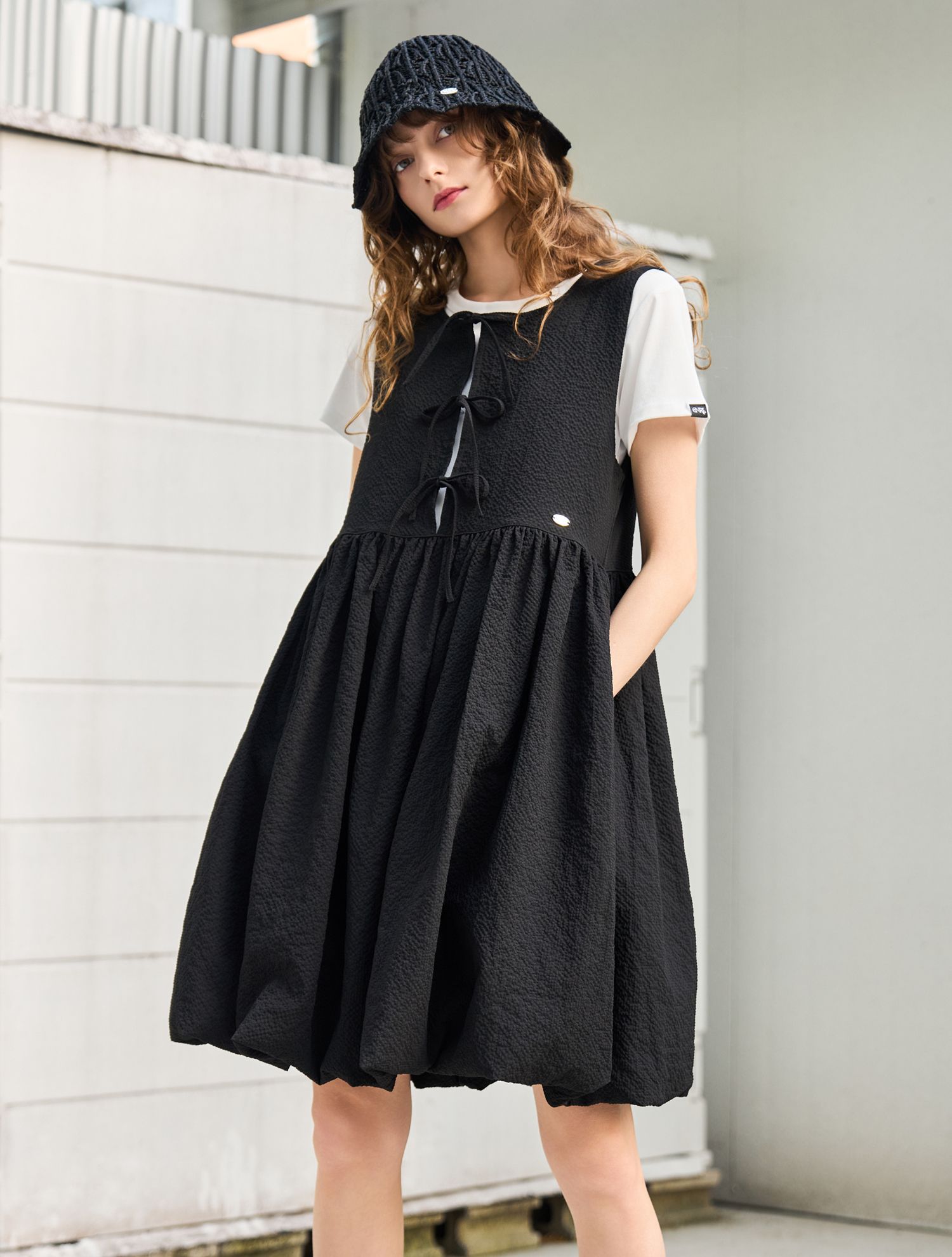 MUSINSA公式 | GENERAL IDEA Shearer Ribbon Dress [BLACK