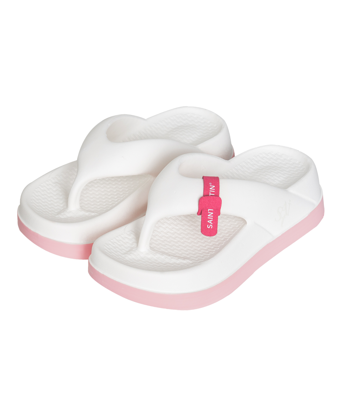 세인트새틴(SAINTSATIN) 버블 플랫폼 6cm 통굽 배색 쪼리 플립플랍_화이트핑크