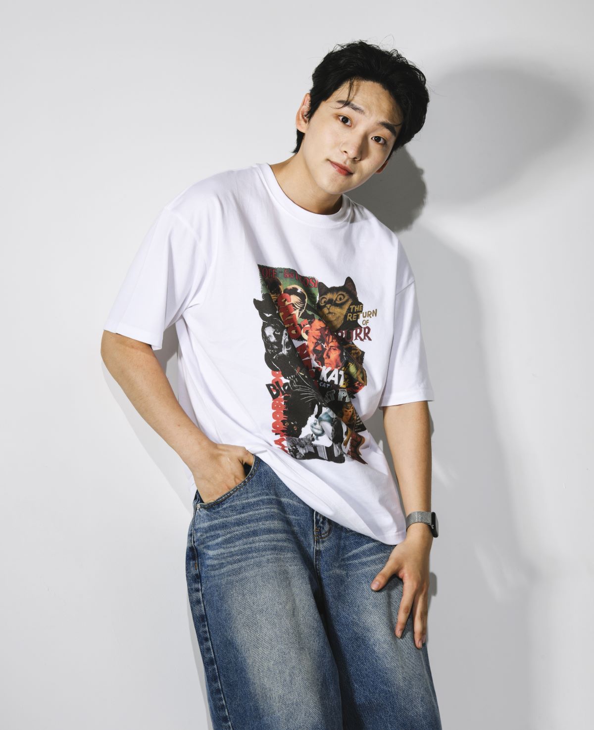 바쥬비쥬(BAJOO BIJOO) COLLAGE CAT T-SHIRT [WHITE]
