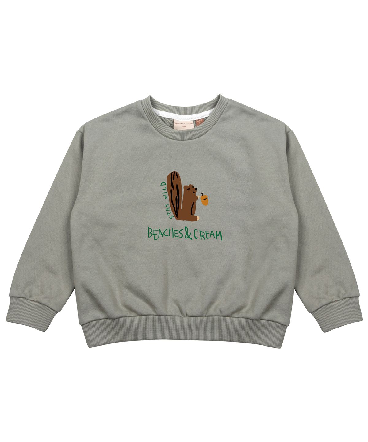 비치스앤 크림 키즈(BEACHESAND CREAM KIDS) 칩멍 그래픽 맨투맨-그레이시 카키(Chipmunk Graphic MTM Grayish khaki)