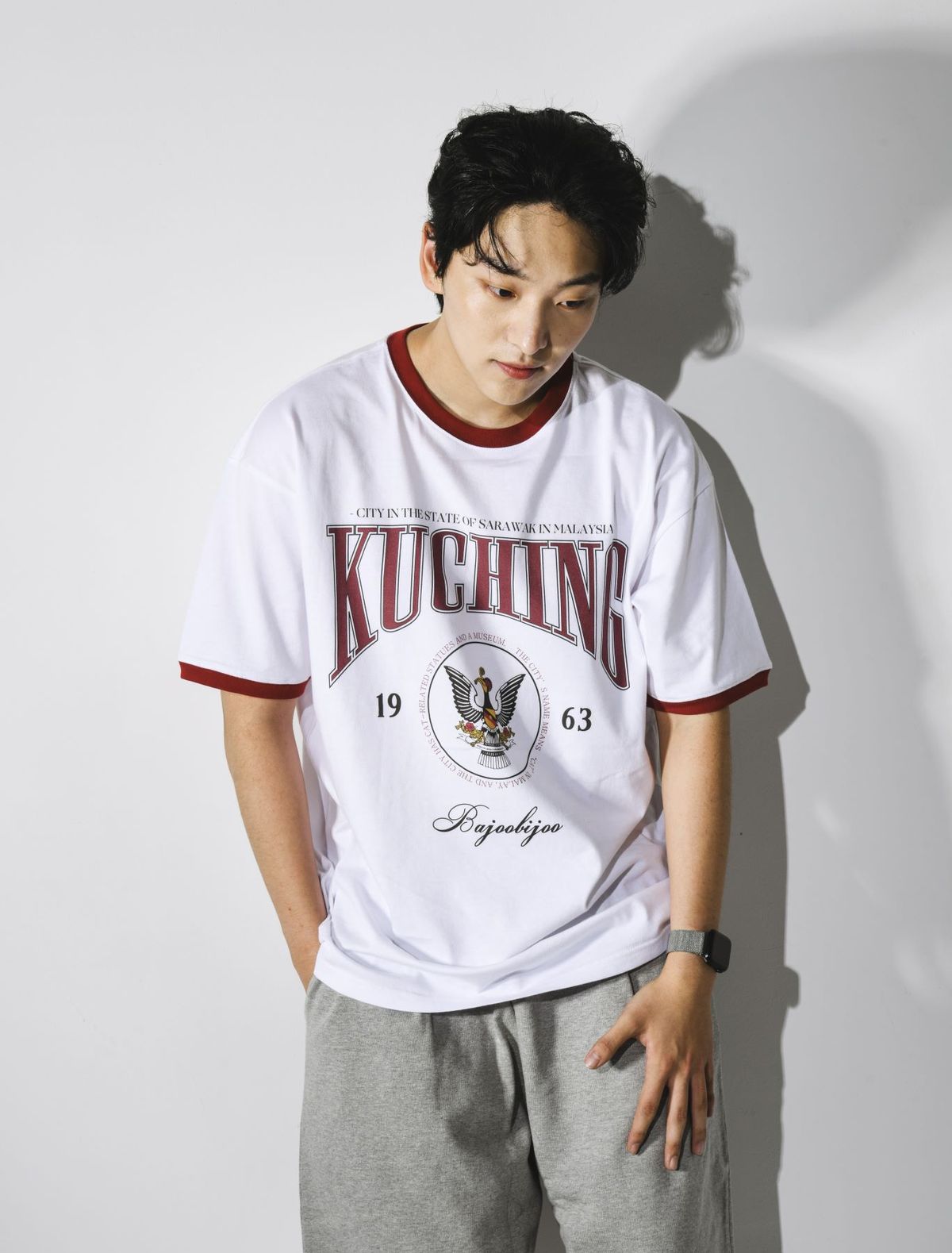 바쥬비쥬(BAJOO BIJOO) KUCHING RINGER T-SHIRT [WHITE-RED]