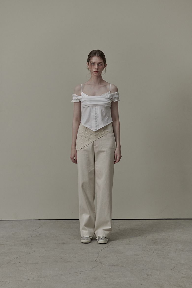 Ivy Layered Off Shoulder Button T-Shirt - White