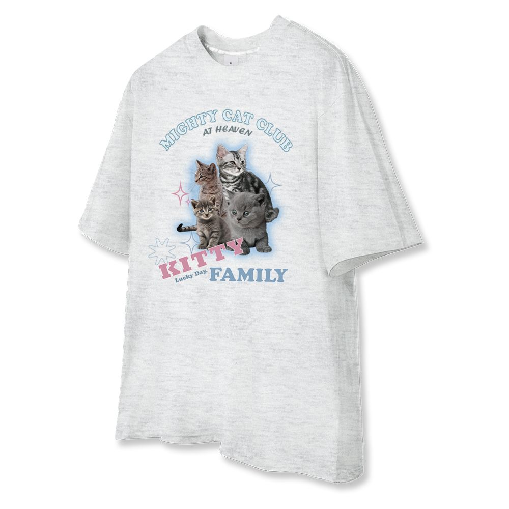 MUSINSA NOTUSUAL Mighty Cat Short Sleeve T-shirt [WHITE MELANGE]