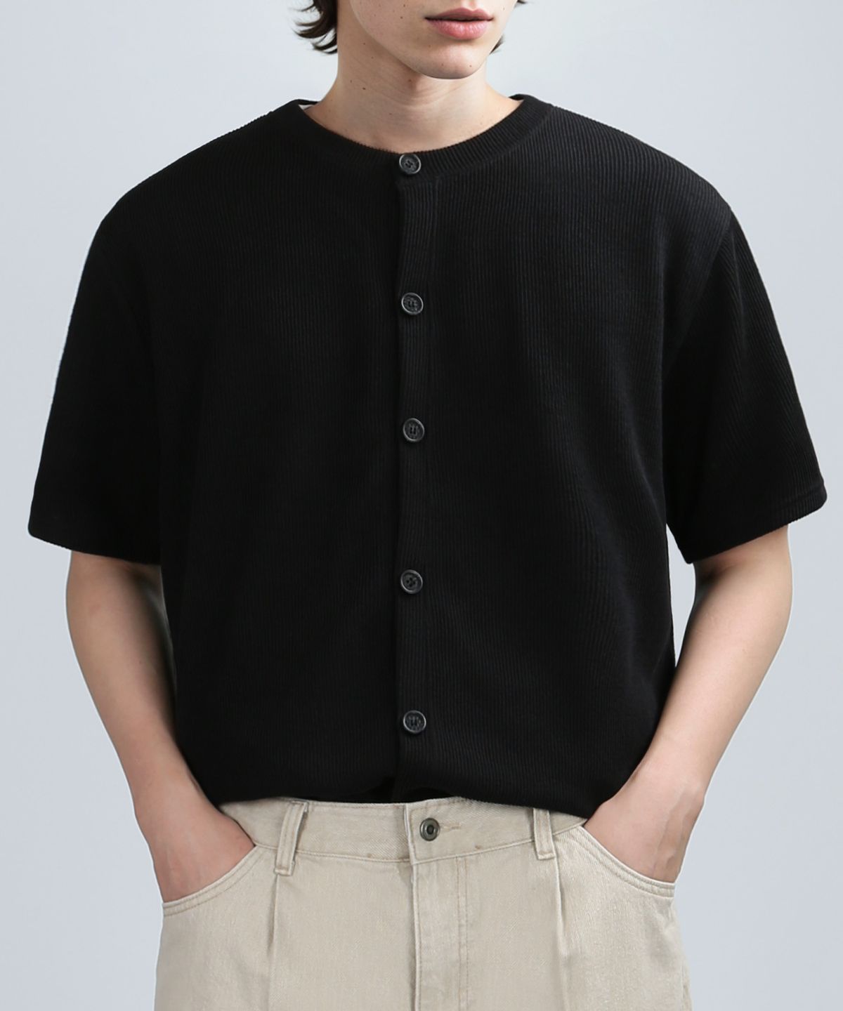 베리베인(VERYVAIN) GAFF TEX ROUND HALF CARDIGAN (BLACK)