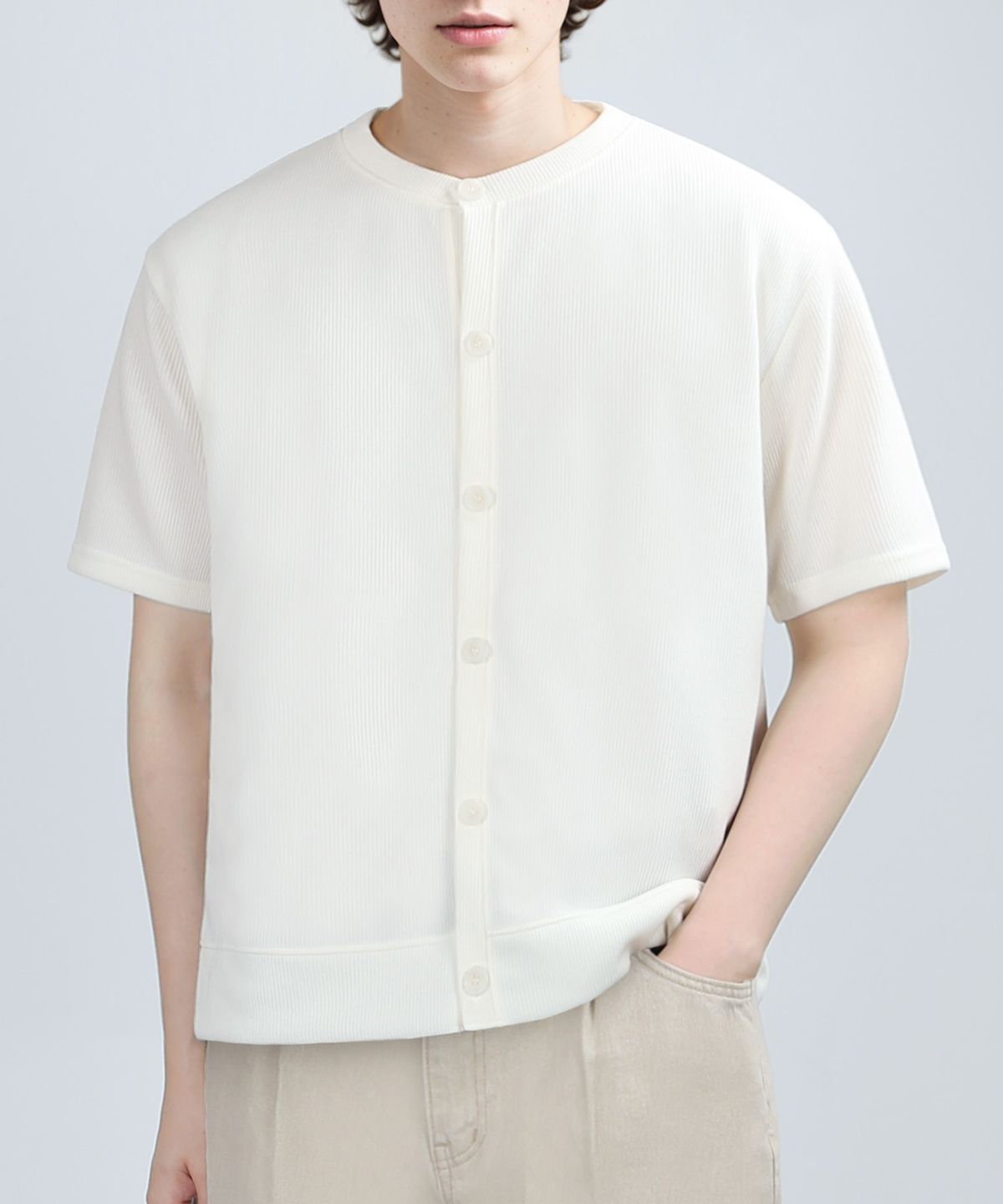 베리베인(VERYVAIN) GAFF TEX ROUND HALF CARDIGAN (CREAM)