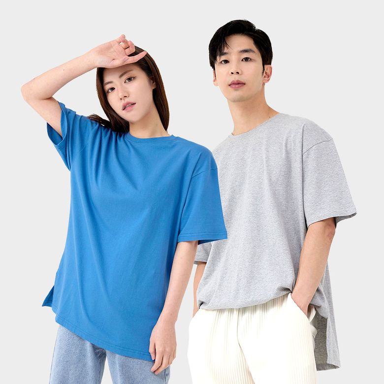 무지 옆트임 반팔티셔츠 남녀공용 빅사이즈 XS~XL