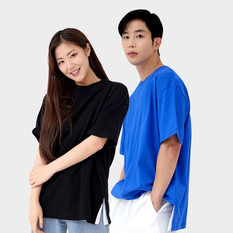 무지 옆트임레이어드 반팔티셔츠 남녀공용 빅사이즈 XS~XL