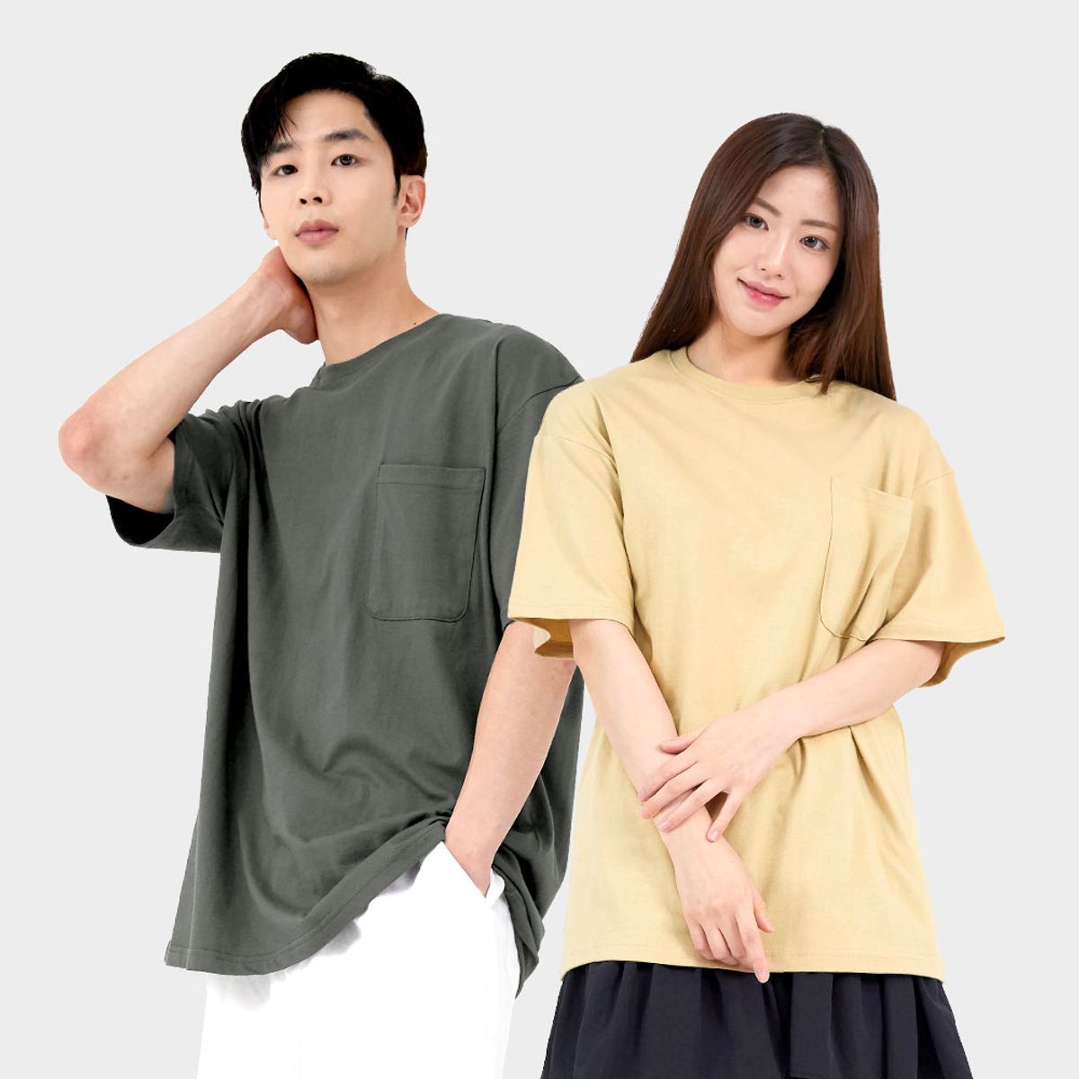 엘라모(LLAMO) 무지 포켓 반팔티셔츠 남녀공용 빅사이즈 XS~XL