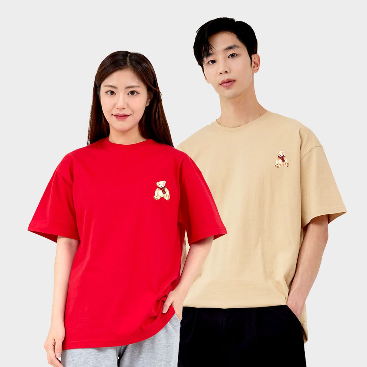 엘라모(LLAMO) 머플러베어 기본 반팔티셔츠 남녀공용 빅사이즈 XS~XL