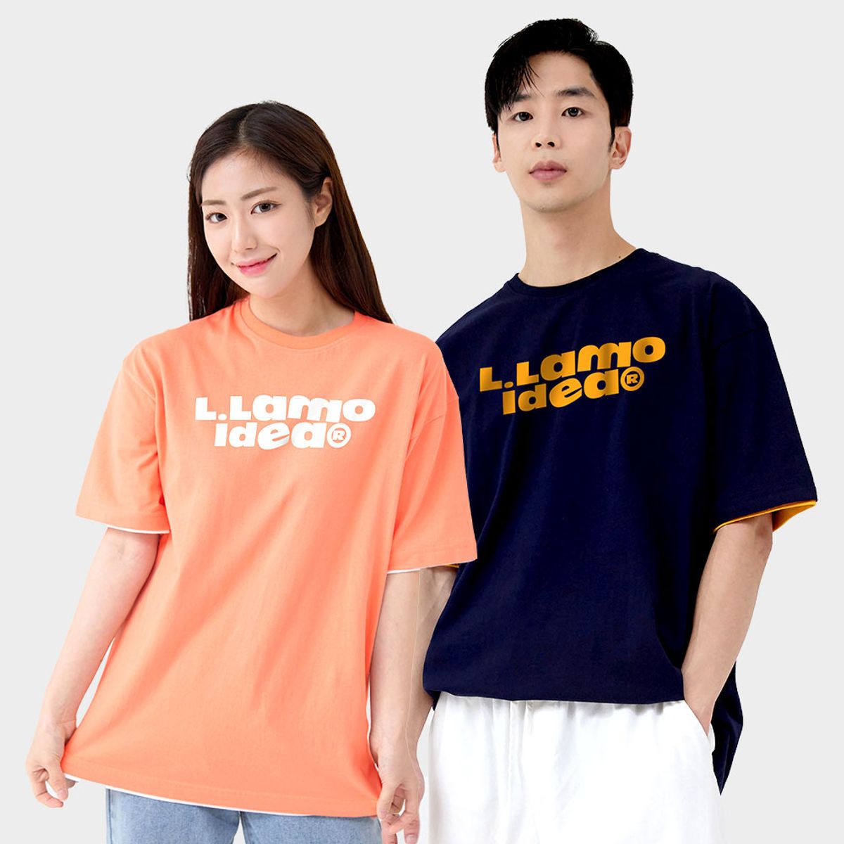 엘라모(LLAMO) 아이디어 레이어드 반팔티셔츠 남녀공용 빅사이즈 XS~XL