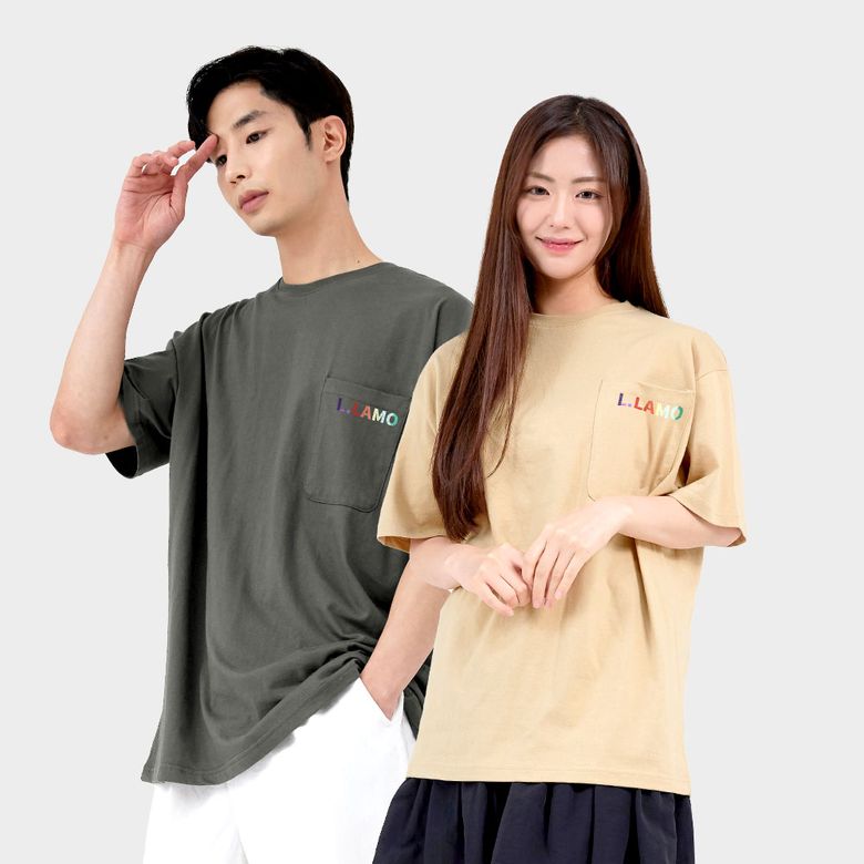L.L-레인보우 포켓 반팔티셔츠 남녀공용 빅사이즈 XS~XL