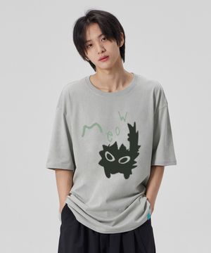 [미유 캣]코튼 루즈핏 반팔 티셔츠_더스티 민트