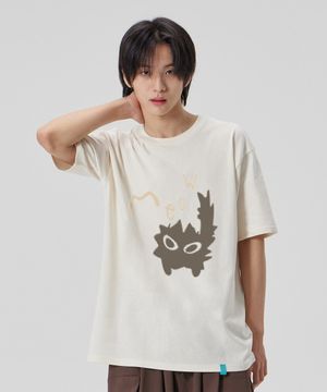 [미유 캣]코튼 루즈핏 반팔 티셔츠_버터 밀크