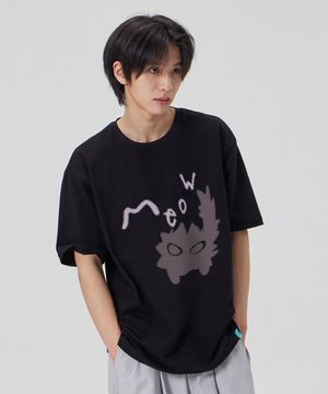 [미유 캣]코튼 루즈핏 반팔 티셔츠_블랙