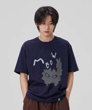 [미유 캣]코튼 루즈핏 반팔 티셔츠_스페이스 네이비