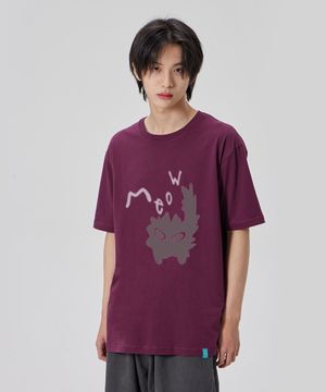 [미유 캣]코튼 루즈핏 반팔 티셔츠_플럼 퍼플