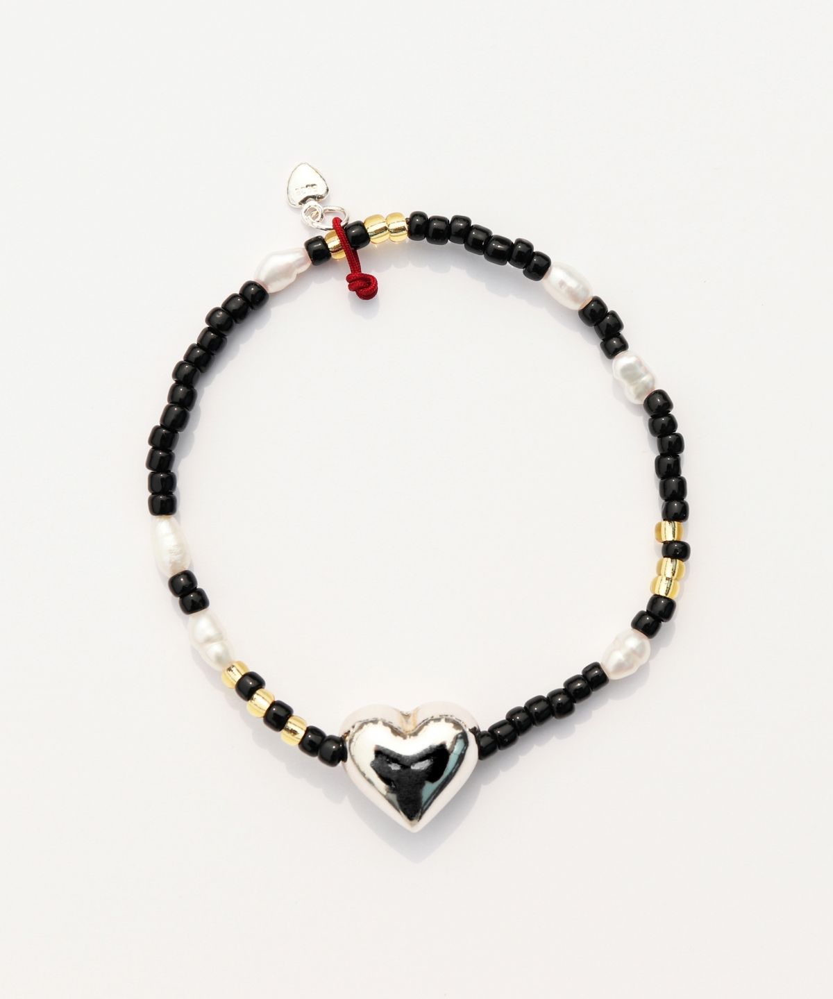 봉보(BONBEAU) Silver heart pearl and beads Bracelet 925실버 통통 하트 담수진주 비즈 밴딩 팔찌