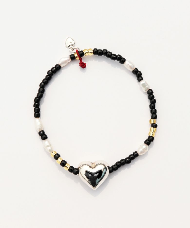 Silver heart pearl and beads Bracelet 925실버 통통 하트 담수진주 비즈 밴딩 팔찌