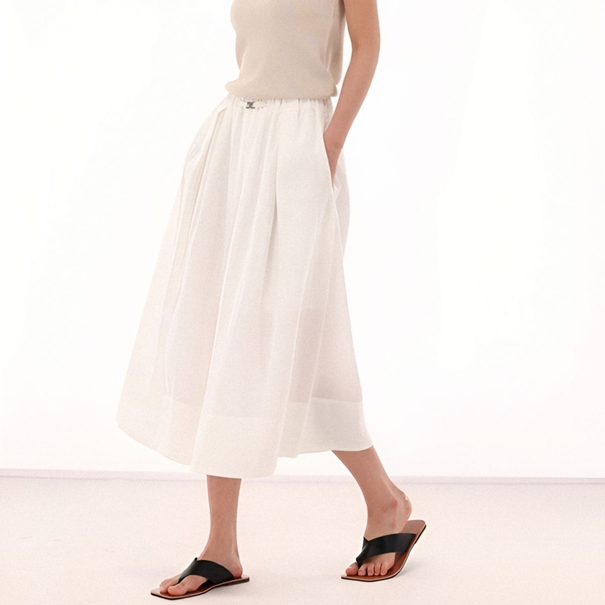 아쿠드(ACUD) Linen Bending Pintuck Skirt _White