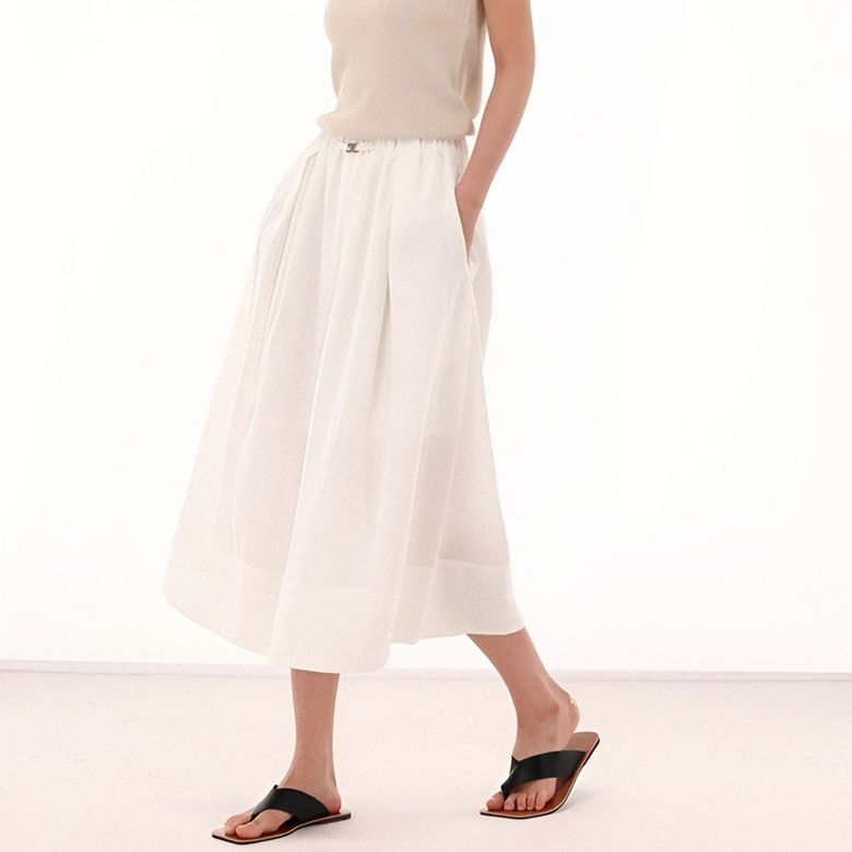 Linen Bending Pintuck Skirt _White