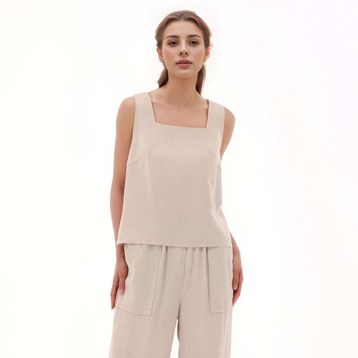 아쿠드(ACUD) Square neck Sleeveless Top _Beige