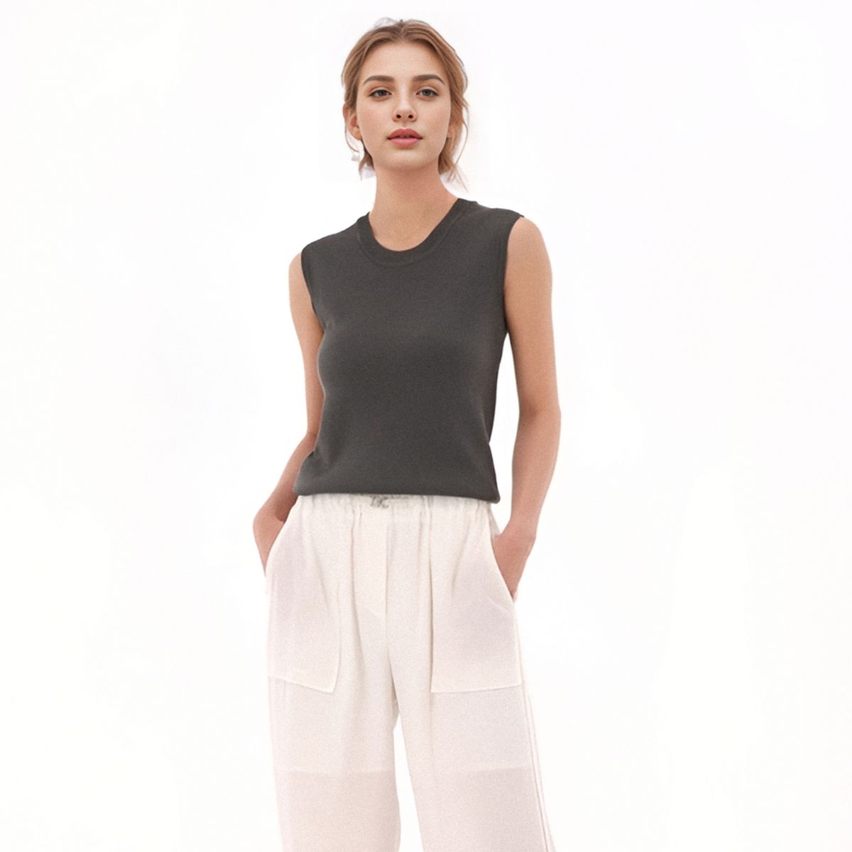 아쿠드(ACUD) U neck  Sleeveless Knit _Grey