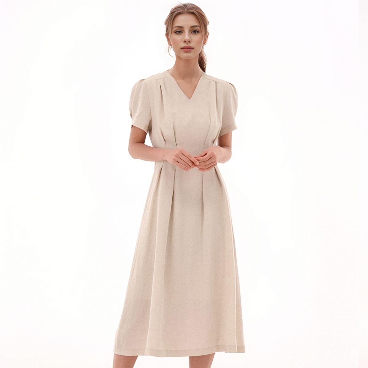 아쿠드(ACUD) V neck Linen Dress _Beige