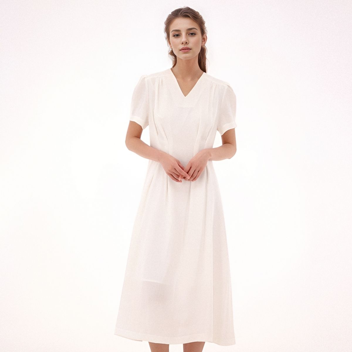 아쿠드(ACUD) V neck Linen Dress _White