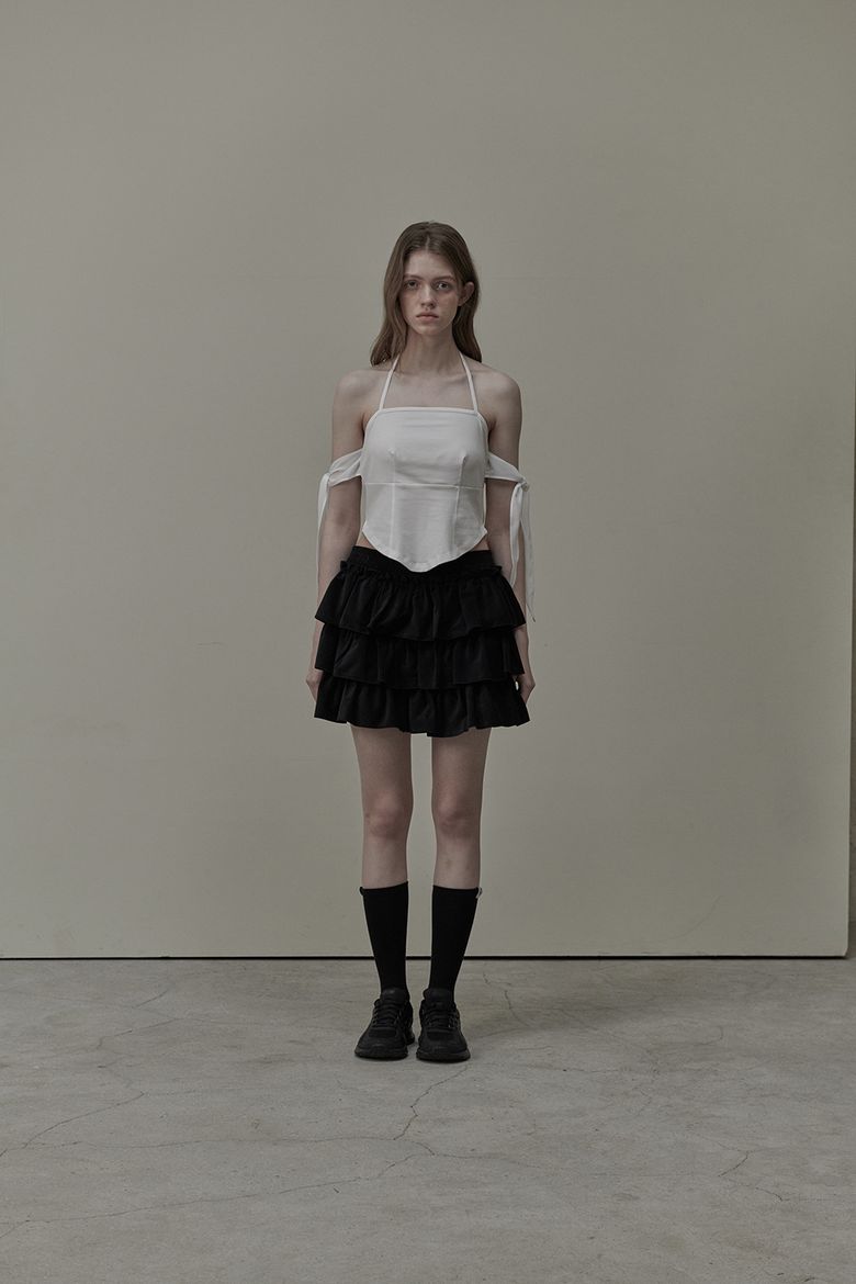 Gabrielle Sheer Ribbon Halter T-Shirt - White