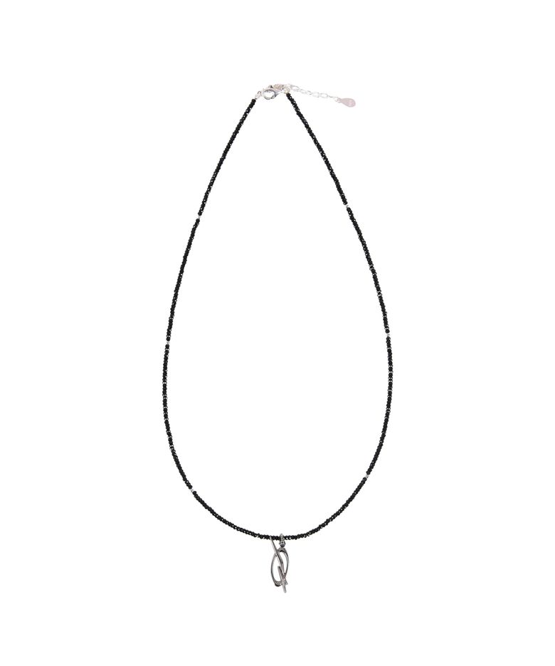 Black Spinel Logo Necklace - Silver