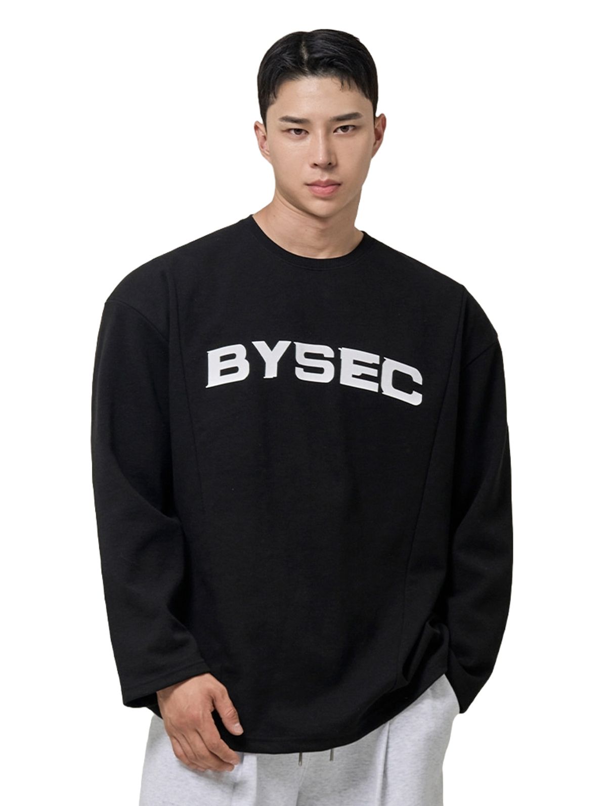 바이젝(BYSEC) 퍼펙트 특양면 로고 오버핏 긴팔 티셔츠_2Color