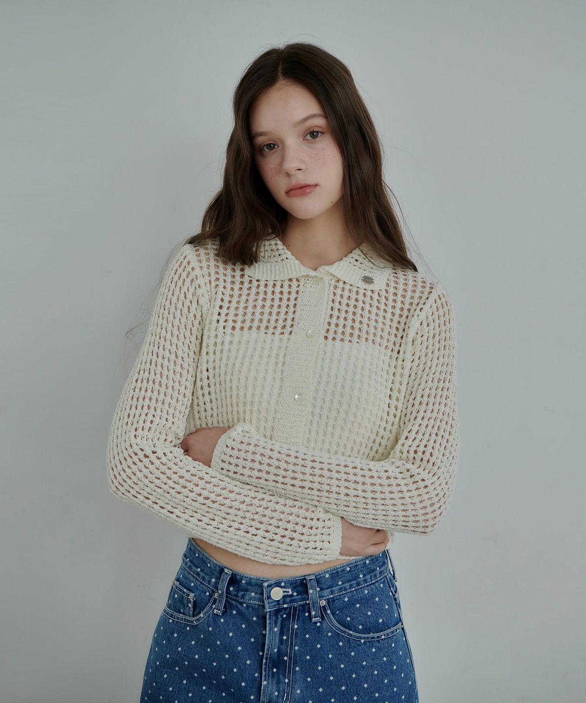 판도라핏(PANDORAFIT) Staple Punching Collar Cardigan