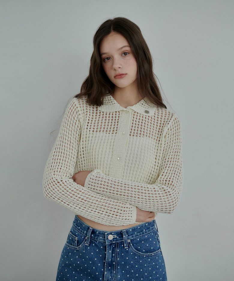 Staple Punching Collar Cardigan