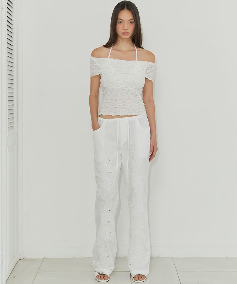 EMBROIDERED COTTON PANTS / IVORY