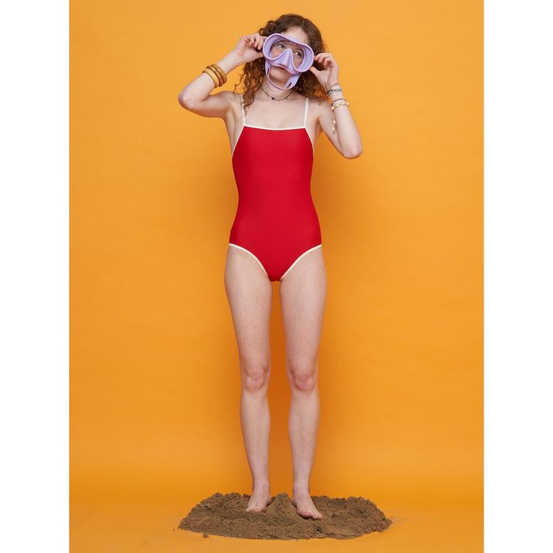 Lip Tissue Tube Silhouette Dress Swimsuit  Red