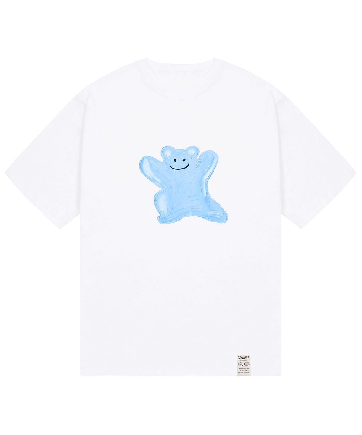 그레이버(GRAVER) [UNISEX]블루 페인팅 빅 베어스마일 반팔티_화이트