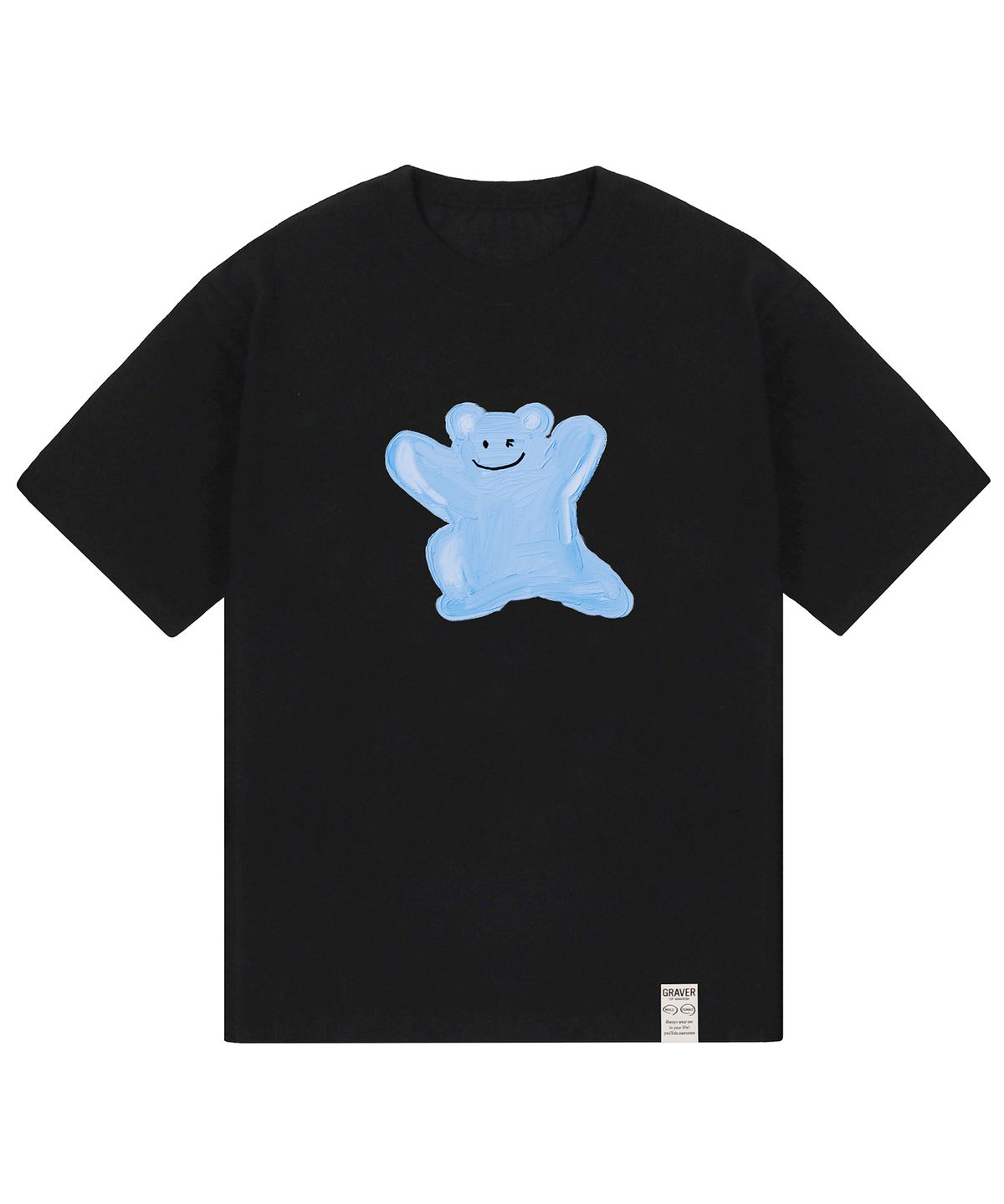 그레이버(GRAVER) [UNISEX]블루 페인팅 빅 베어스마일 반팔티_블랙