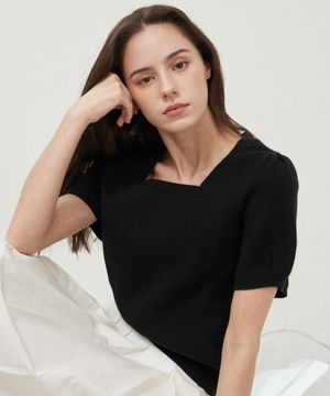 스퀘어넥 퍼프 슬리브 니트_ZE2SW642_BLK