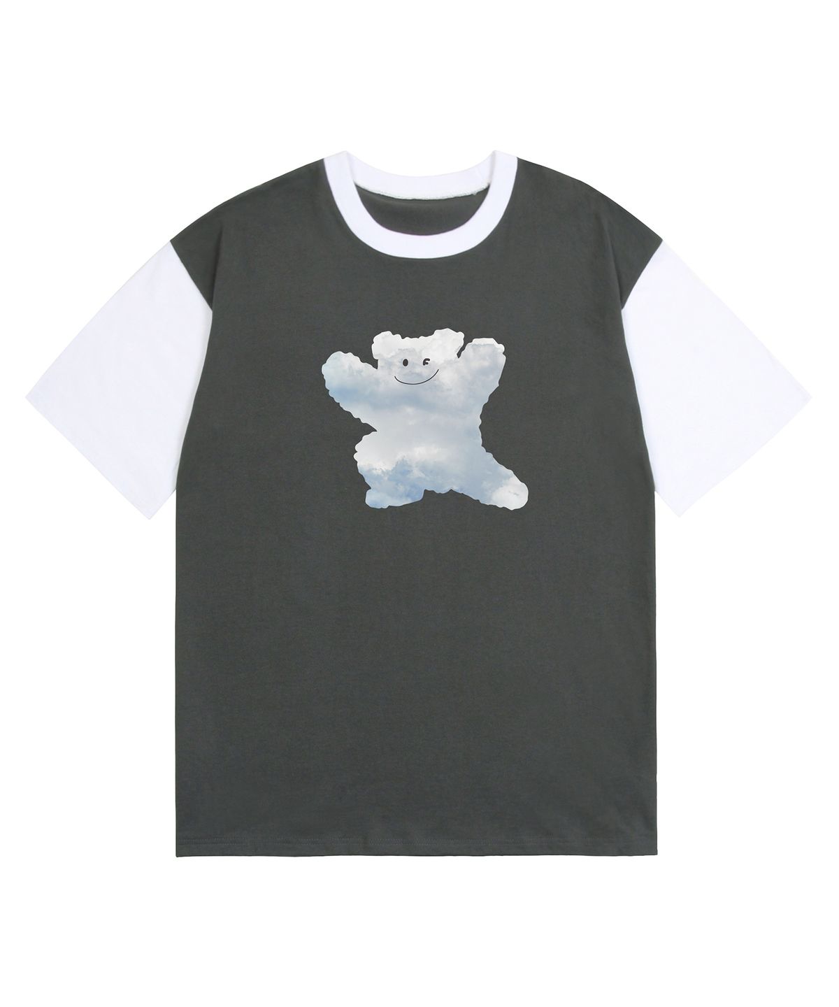 그레이버(GRAVER) [UNISEX]빅 구름 베어스마일 배색 반팔티_차콜