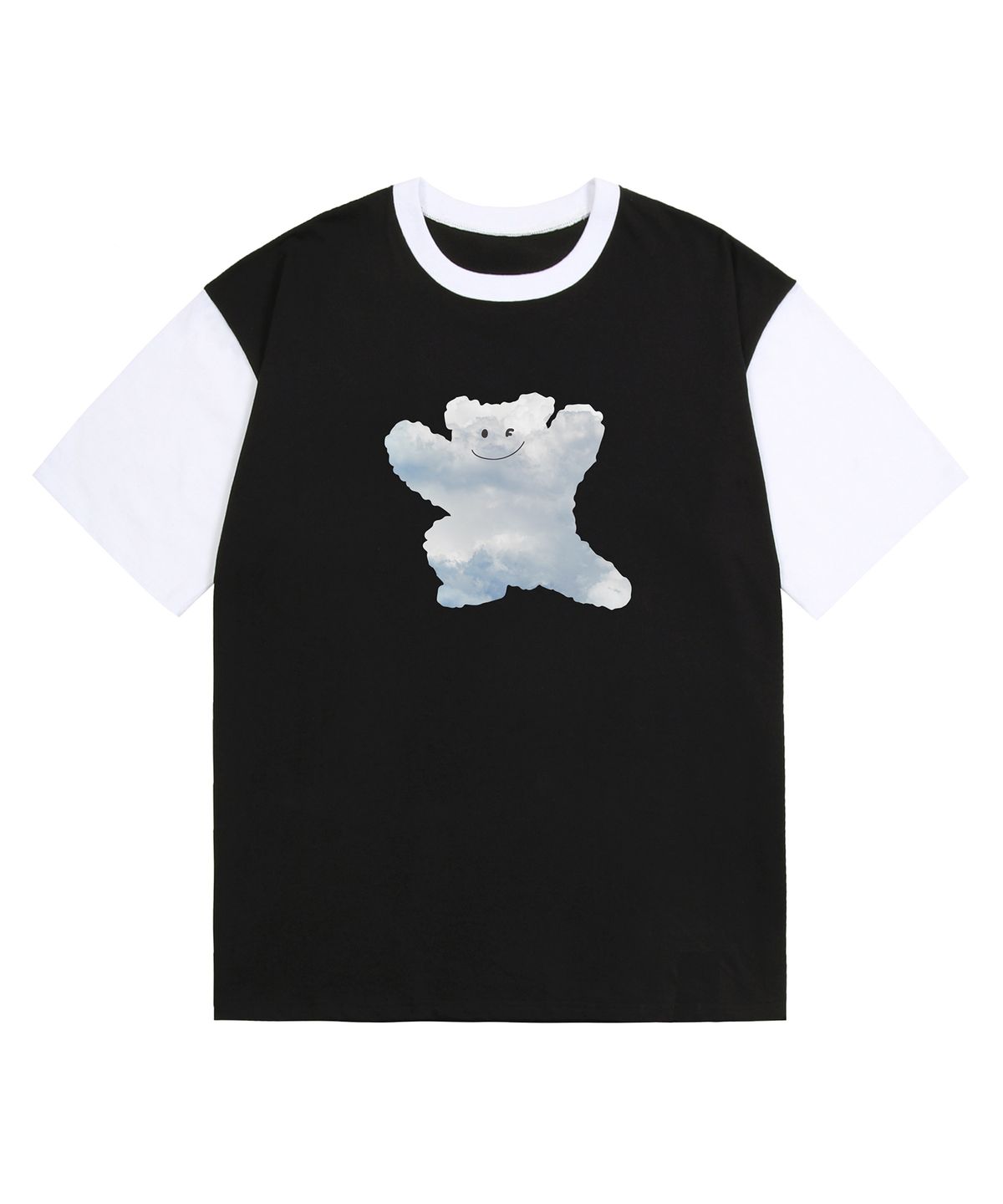 그레이버(GRAVER) [UNISEX]빅 구름 베어스마일 배색 반팔티_블랙