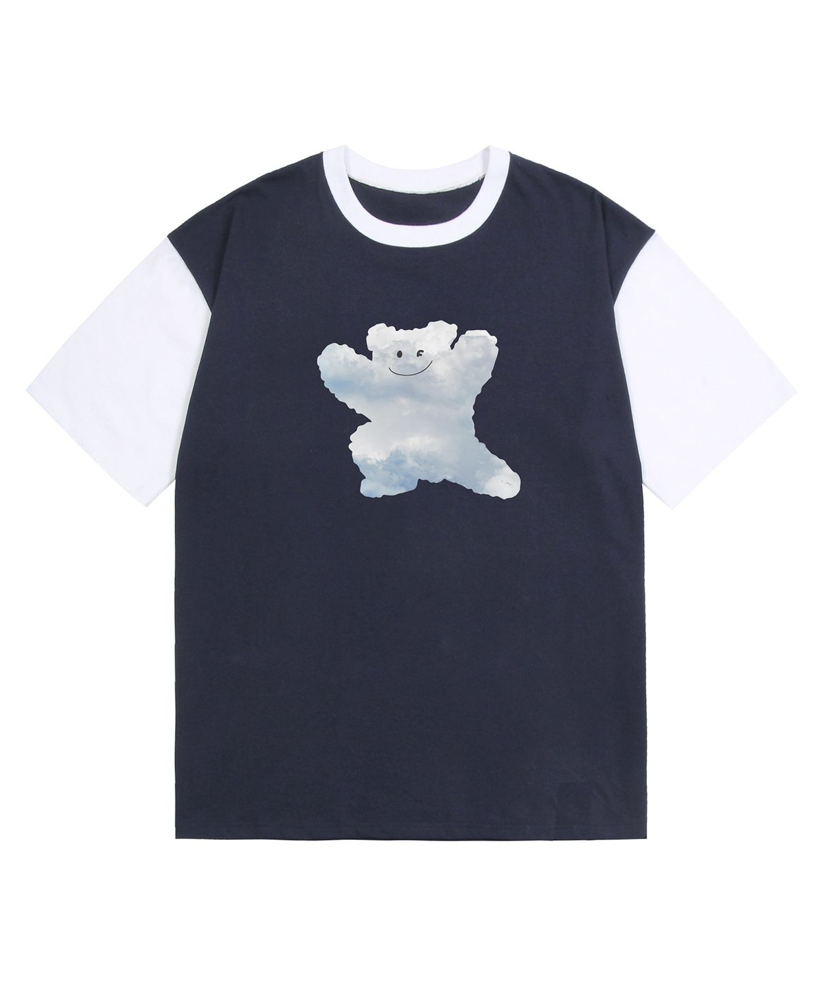 그레이버(GRAVER) [UNISEX]빅 구름 베어스마일 배색 반팔티_네이비