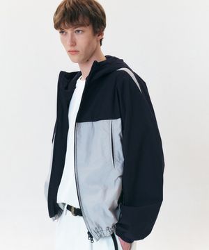 PANEL WASHED HOODIE JACKET - NAVY GREY