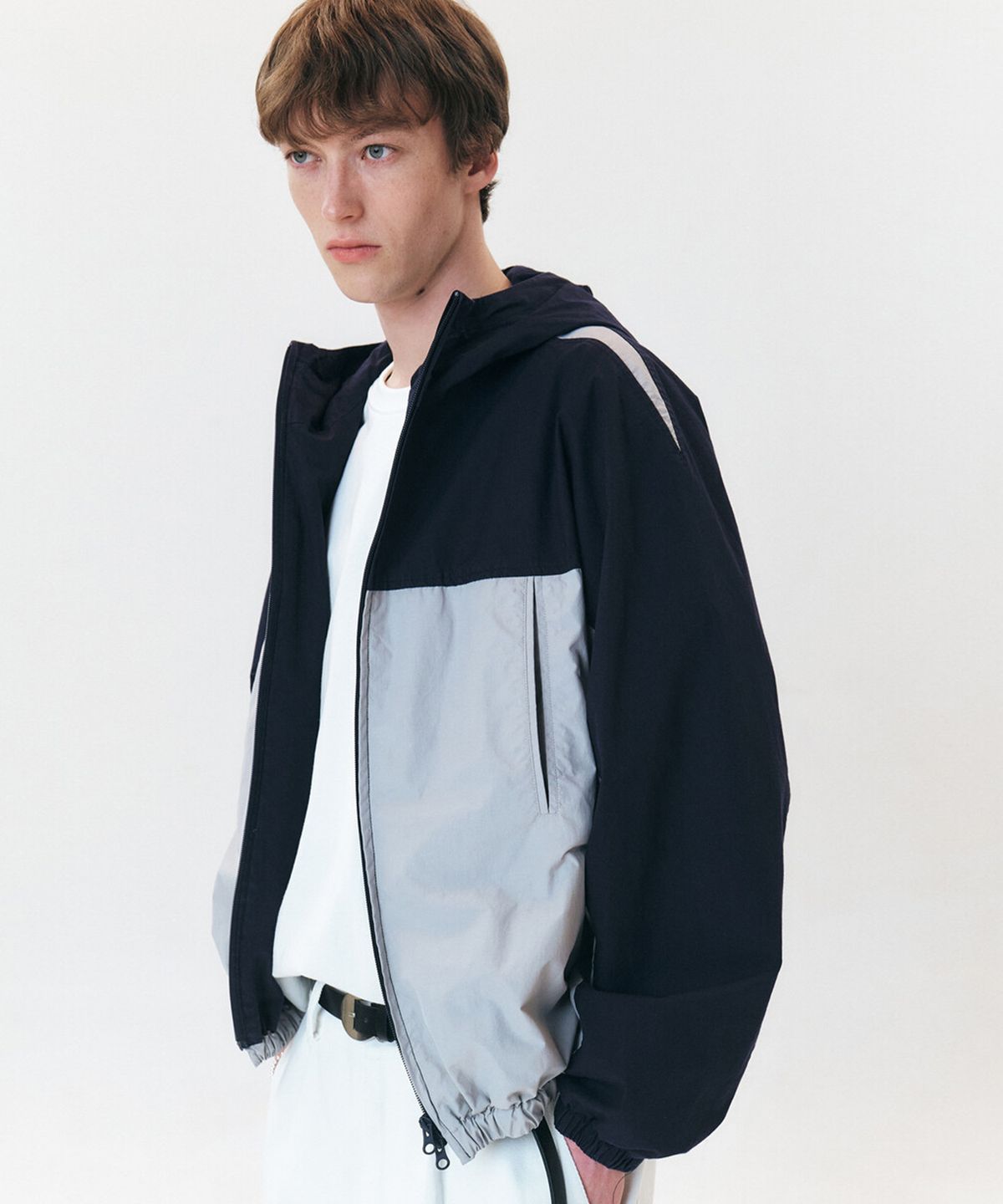 윈더(WINDER) PANEL WASHED HOODIE JACKET - NAVY GREY