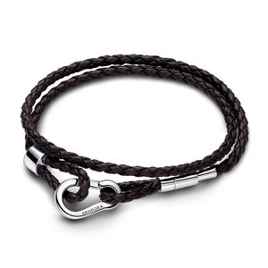 모멘츠 브라운 브레이디드 더블 레더 브레이슬릿_593338C01