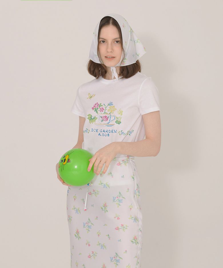 Cross-stitch Floral Print T-shirt