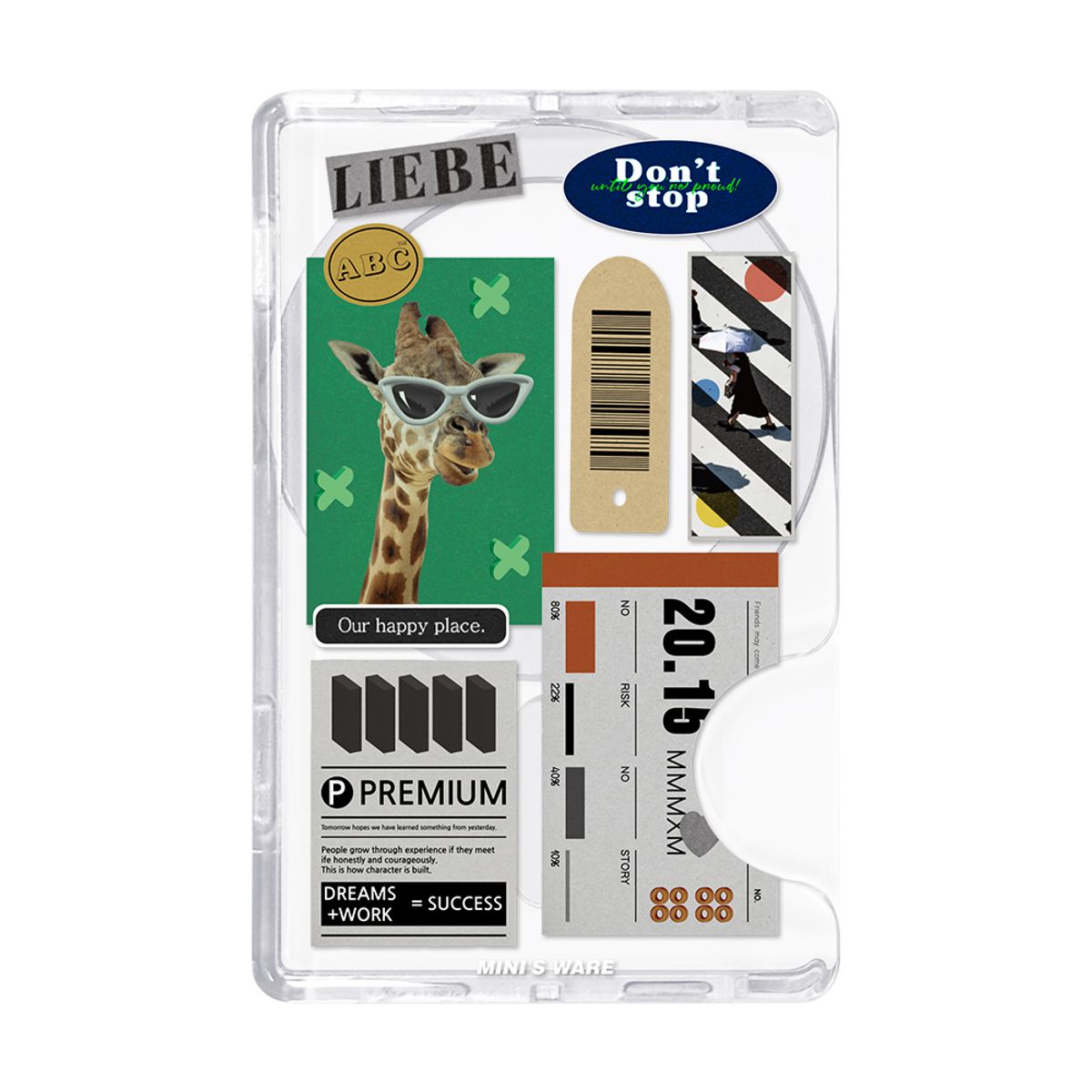 미니스웨어(MINI'S WARE) [RENEWAL] ANIMAL COLLAGE MAGSAFE CLEAR CARD WALLET_GIRAFFE