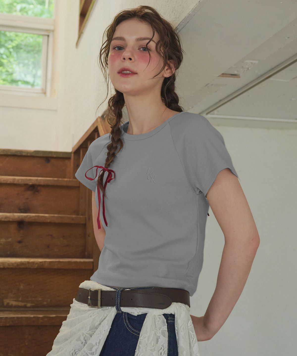 로시로우(LOSSYROW) L&R Raglan Crop Short Sleeve T-shirt Gray